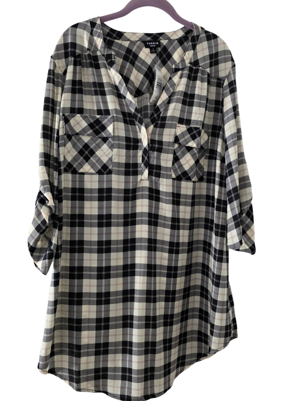 Torrid The Harper Black and Cream Plaid Tunic Blouse NWT - Picture 2 of 7